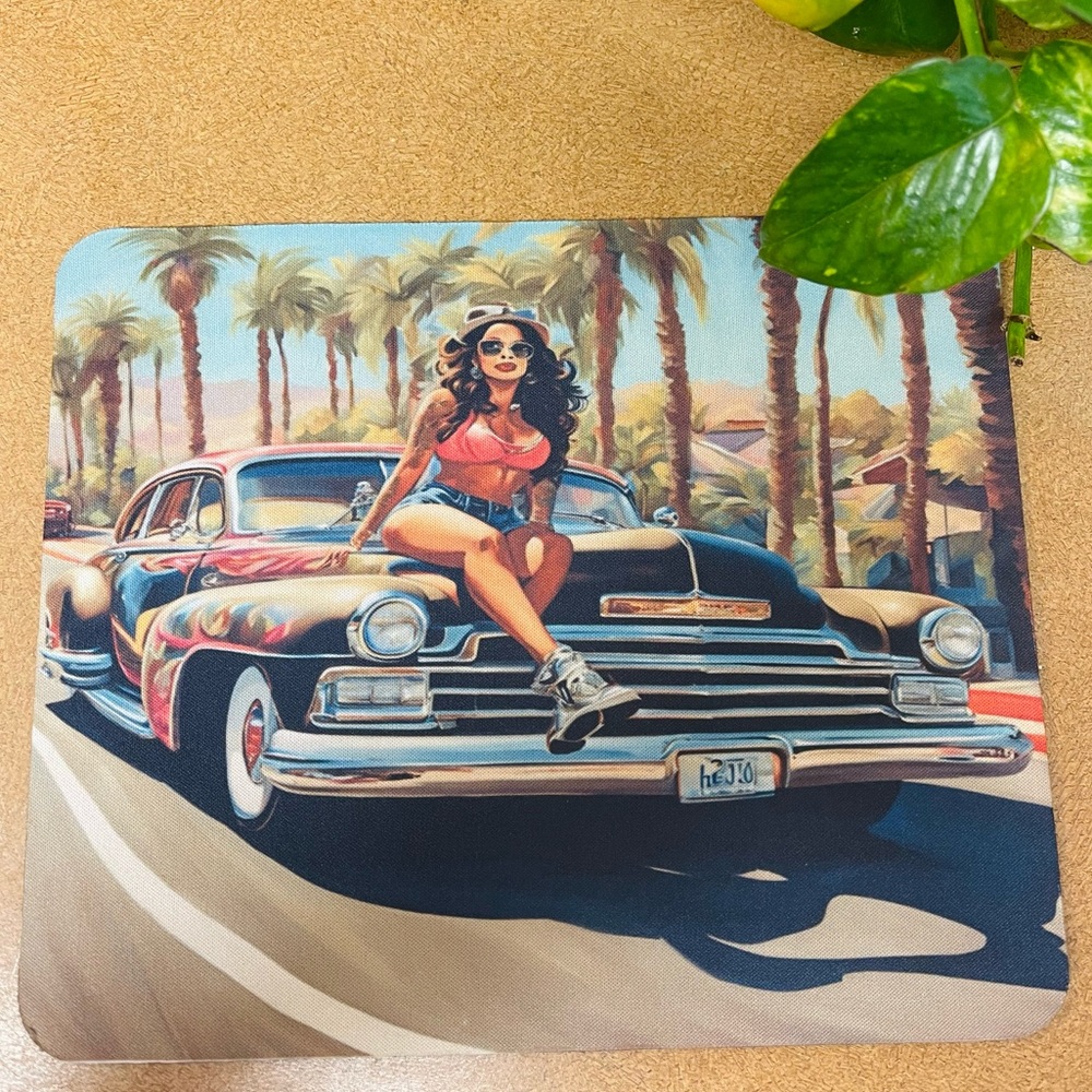 Mouse Pad A Girl & her Lowrider Handcrafted New